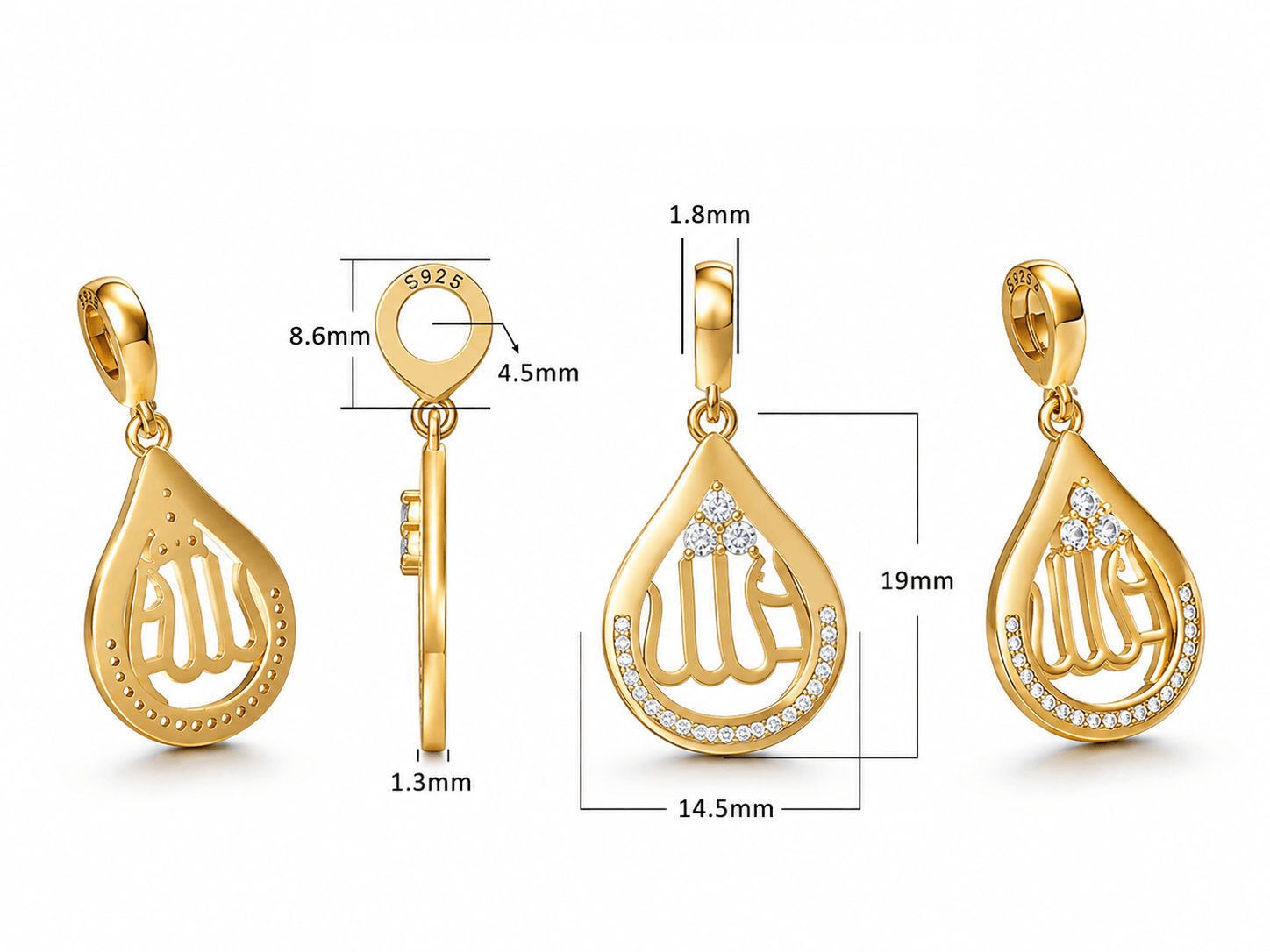 Allah in Arabic Teardrop Charm Pendant